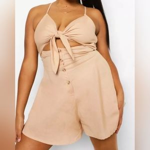 PLUS LINEN TIE FRONT ROMPER